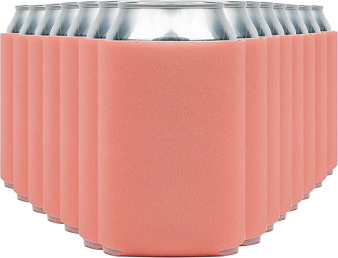 Blank Beer Can Cooler Sleeves (60-Pack) Soft Insulated Beer Can Coolies - HTV Friendly Blank Koolies in Bulk for Beer Cans & Bottles - Coolie Blanks for Vinyl Projects & Wedding Favors (Coral)