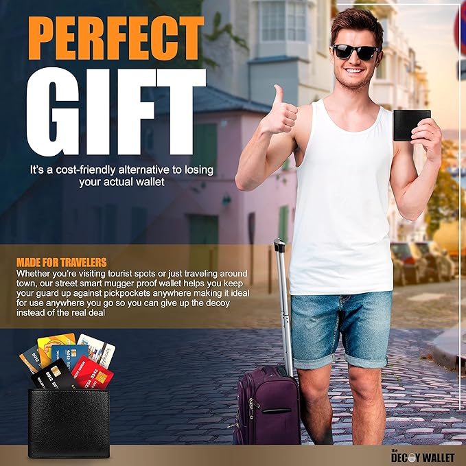 Fake Travel Decoy Wallet with 6 Realistic Fake Credit Cards - Pickpocket Safety