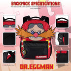 AI ACCESSORY INNOVATIONS Sonic The Hedgehog Backpack for Boys & Girls, Dr. Eggman Big Face 16 Inch Schoolbag with Dr. Eggman Rubber Molded Dangle