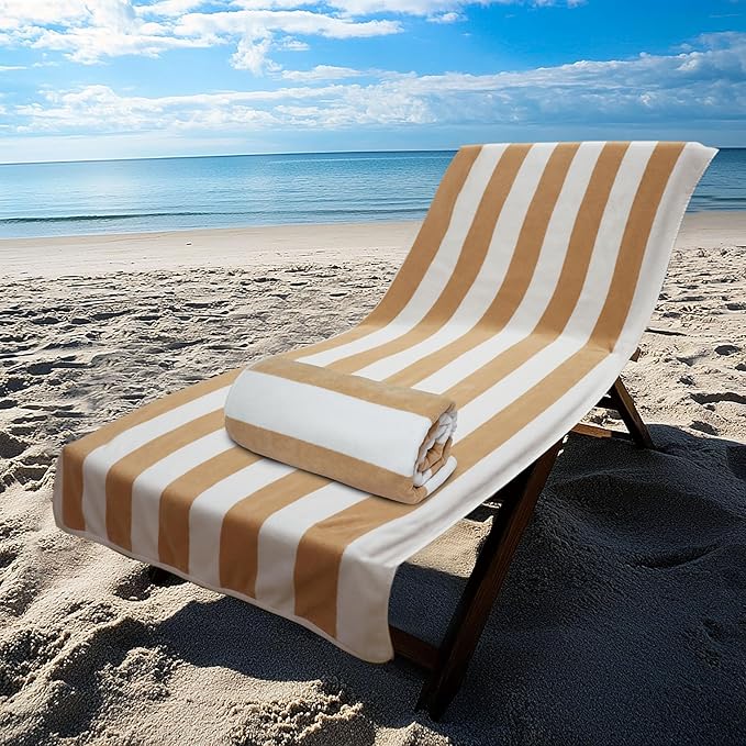 COTTON CRAFT Oversized Beach Towel - 2 Pack 35 x 70 inches XL Beach Towel - 100% Cotton Velour - Big & Huge - Thick Plush 450 GSM Super Soft Luxury Towel - Pool Picnic Bath - Cabana Stripe Linen
