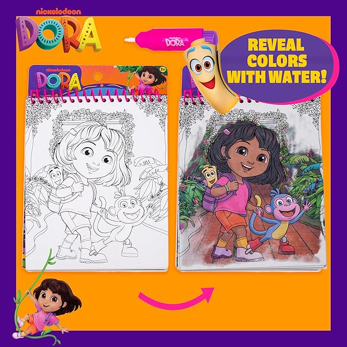 Dora Aqua Art, Includes Brush Pen and Reusable Water Reveal Pages, Mess Free Coloring for Toddlers, Travel Toys for Little Ones, Road Trip Essentials, Kids Airplane Activities, No Mess Coloring