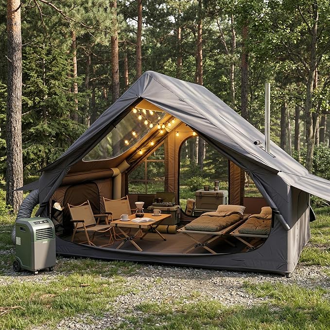 Inflatable Camping Tent with Electric Air Pump - 420D Heavy Duty Oxford - 5 Min Auto-Inflation - Panoramic Stargazing Skylight - 4 Season Luxury Glamping Cabin, 4-10 Person Multiple Sizes