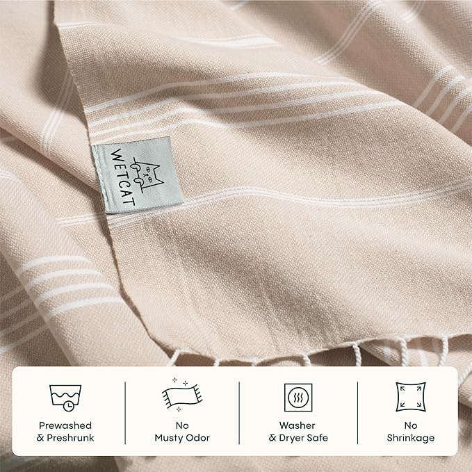 WETCAT Turkish Beach Blanket Sandproof (82"x82") 100% Turkish Cotton, Made in Turkey - Sand Free, Ultra Soft, Extra Large Throw for Picnic – Beige