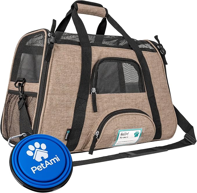 PetAmi Airline Approved Pet Carrier for Cats & Small Dogs, Soft Sided TSA Travel Carrier Bag with Sherpa Bed, Breathable Mesh Ventilation, Collapsible Bowl, Up to 18 lbs, Small Heather Taupe