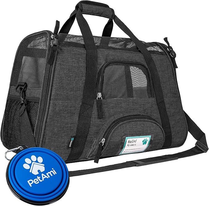 PetAmi Airline Approved Pet Carrier for Cats & Small Dogs, Soft Sided TSA Travel Carrier Bag with Sherpa Bed, Breathable Mesh Ventilation, Collapsible Bowl, Up to 18 lbs, Large Heather Dark Gray