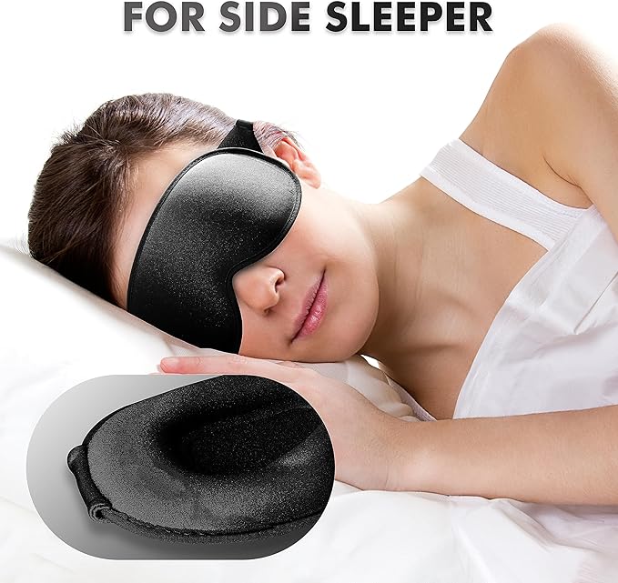 Sleep Eye Mask for Men Women, Sleeping Mask for Side Sleeper, Travel Blackout Night Blindfold Eye Shade Cover with Adjustable Strap (Ebony)