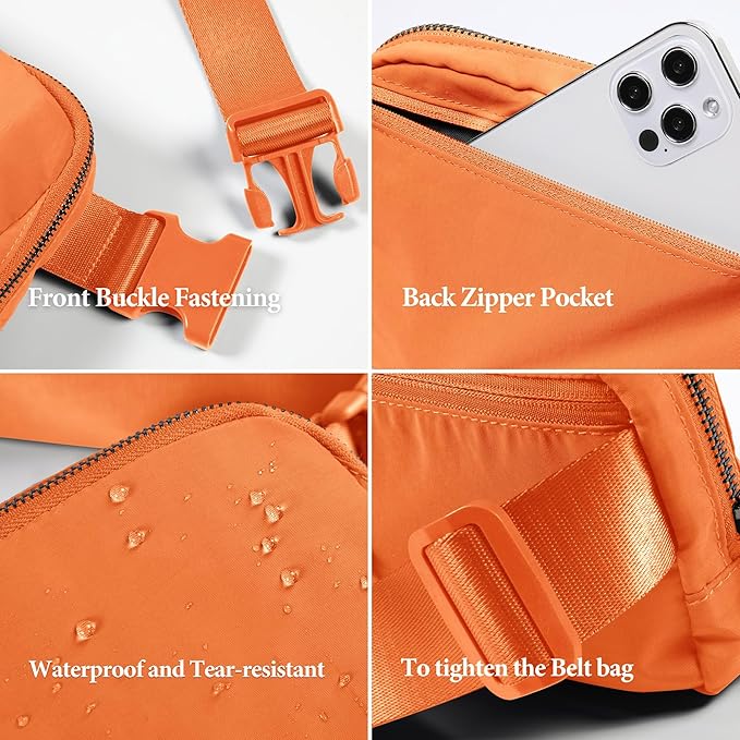 YOSHUYUKI Fanny Pack Cross Body Bag Small Crossbody Bags for Women Men Trendy Nylon Waterproof Mini Purse Travel Running Belt Lulu Dupes Bum Hip Chest Waist Pack Side Bag Must Have Orange