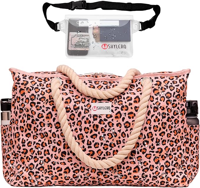 Beach Bag and Pool Bag Has Cooler Pocket, 7 Pockets Total, Zip Top. Family Size Waterproof Beach Tote