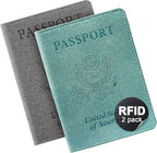VIDIVICI Unisex 2pk RFID Passport And Vaccine Card Holder Combo,Passport Holder-Black&Light Blue | 2pk, RFID, Passport Holder