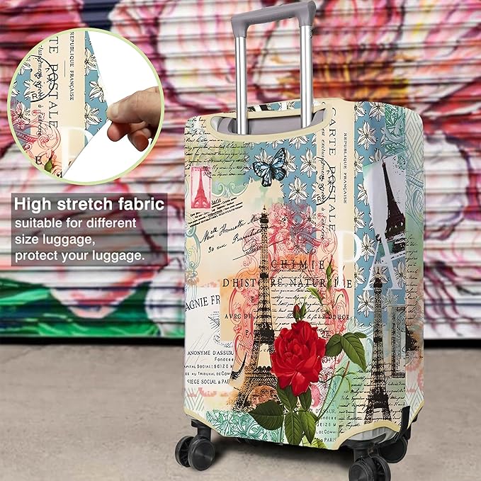 Travel Luggage Cover Suitcase Protector Fits 18-32 Inch Wheel Covers PatternedTravel Related Items Flower Luggage Protector Elastic S