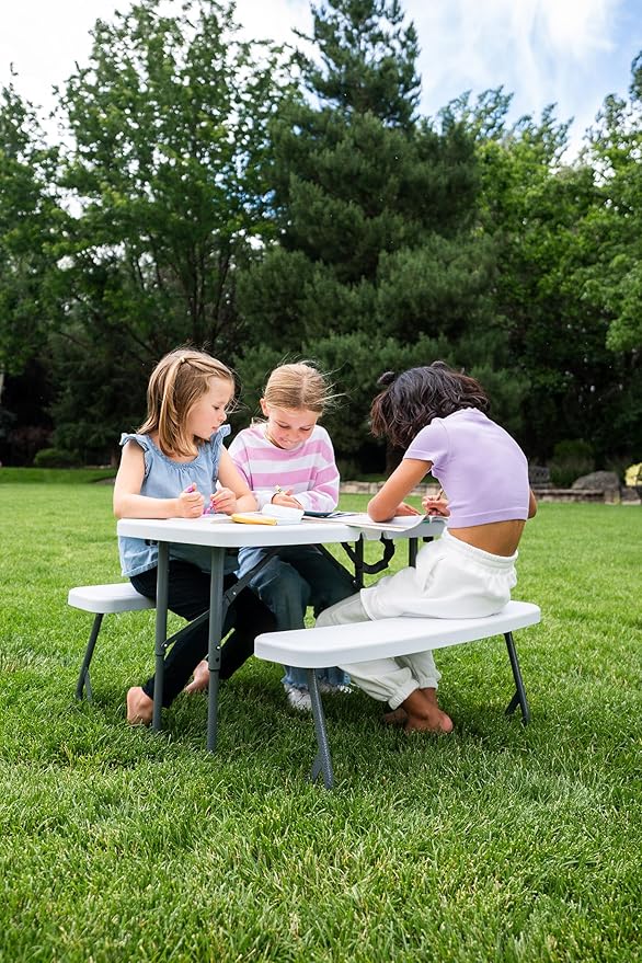 Stansport Compact Portable Kids Picnic Table – Foldable Space-Saving Design with Locking Legs – Lightweight Children’s Picnic Set for Travel, Parks, Campsite – Durable Steel Frame & Easy Clean Surface