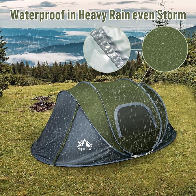 Night Cat Pop-up Camping Tent: 2 Person Tent Waterproof Instant Easy Setup Family Tent