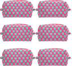 PAZIMIIK Checkered Makeup Bag for Purse Portable Zipper Make Up Pouch Small Cosmetic Case for Travel Accessories (6PCS Magenta Green)