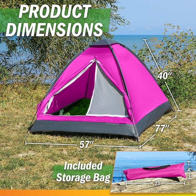 2 Person Outdoors Camping Tent with Rain Fly and Carrying Bag - Lightweight Outdoor Pop Up Tents for Camping Essentials, Music Festivals, Backpacking, Hiking, or Beach Shelter by Wakeman Outdoors