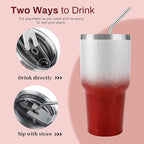 D·S 30 oz Tumbler Christmas Red Glitter Gradient Cup Stainless Steel Double Wall Vacuum Insulated Mug with Straw and Lid, Cleaning Brush for Cold and Hot Beverages