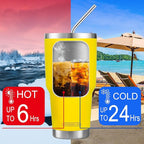 D·S 30oz Yellow Tumbler Stainless Steel Insulated Travel Mug with Straw Lid Cleaning Brush (30oz Yellow)