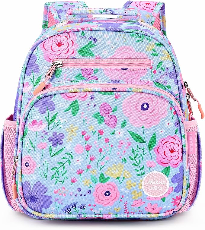 mibasies Toddler Backpack for Girls 2-4: Preschool Kindergarten Backpack - Cute Kids Backpacks for Girls - Flower Light Blue