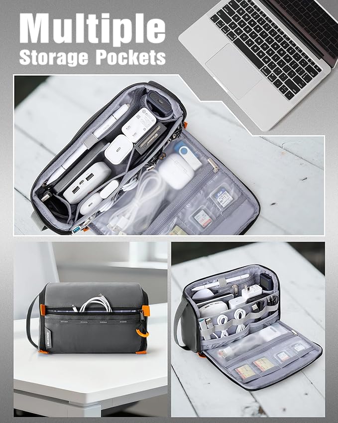 Smasrob Electronics Organizer Travel Case, Water Resistant Tech Bag Charger Pouch for Cord, Cable, Cards, Phone, Airpods, Grey