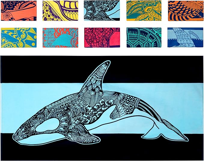 Nova Blue Orca Beach Towel (34 X 63) – Navy & Blue Colorway with Tropical Whale Design Travel Beach Towels Made from 100% Cotton – Vibrant Colorful Blanket Towel – Extra Large