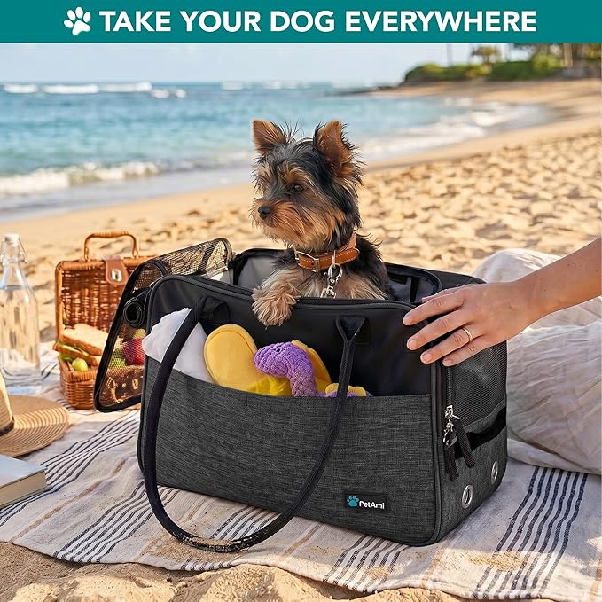 PetAmi Dog Purse Carrier for Small Dogs Cats, TSA Airline Approved Soft-Sided Pet Carrier with Pockets, Ventilated Travel Tote Bag with Bed & Shoulder Strap, Puppy Kitten, Max 12 lbs, Heather Charcoal