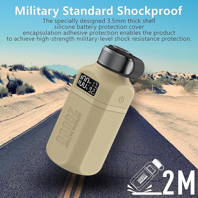 20,000mAh Rugged Power Bank with Fast Charge USB-C PD, IP68 Waterproof Shockproof, Includes 420lm Bright Camping Lantern, Tactical Outdoor Charger for Hiking Camping Survival Emergency