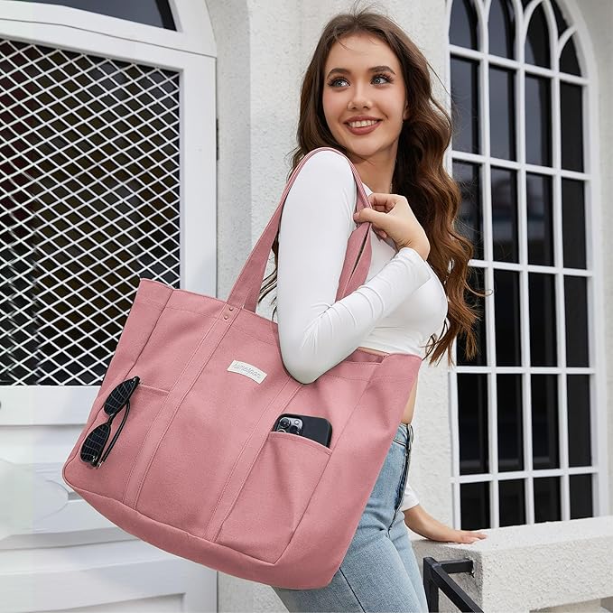 HOMESPON Large Canvas Tote Bag for Women Everything Bag with Pockets and Laptop Sleeve