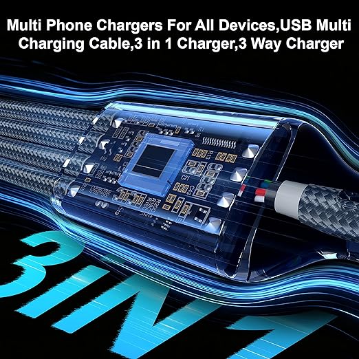 Multi Charging Cable 4ft 2Pack 4 in 1 Charger Cord,Doub Tyep-C Multiple Rapid Nylon Braided Cable USB Charging Cable Multi Phone Charger Cord with Type C Micro Lightning USB Connectors for Cell Phones