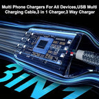 Multi Charging Cable 4ft 2Pack 4 in 1 Charger Cord,Doub Tyep-C Multiple Rapid Nylon Braided Cable USB Charging Cable Multi Phone Charger Cord with Type C Micro Lightning USB Connectors for Cell Phones
