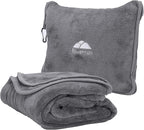 BlueHills Premium Soft Long Travel Blanket Pillow for Tall Airplane Flight Blanket Throw in Soft Bag case with Hand Luggage Belt & Backpack Clip Compact Pack Large Grey Gray T052