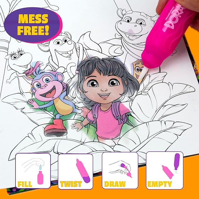 Dora Aqua Art, Includes Brush Pen and Reusable Water Reveal Pages, Mess Free Coloring for Toddlers, Travel Toys for Little Ones, Road Trip Essentials, Kids Airplane Activities, No Mess Coloring