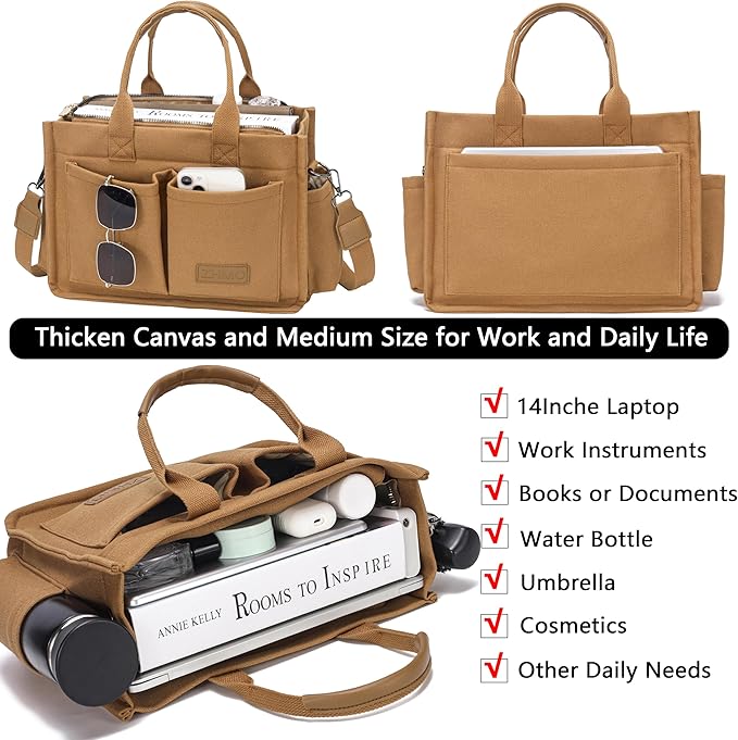 ZHMO Canvas Tote Bag for Women,Women's Bags Crossbody Bags Work Laptop Tote Bag Large Handbags Purse for Travel Nurse Teacher