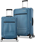 Samsonite 2-PC Soft-Sided 21/25” (Carry-On & Medium Checked), Lightweight Expandable Element Luggage Set: 2 Front Pockets & Side Pocket, Four Spinner Wheels, Adjustable Handle, Durable- Captains Blue