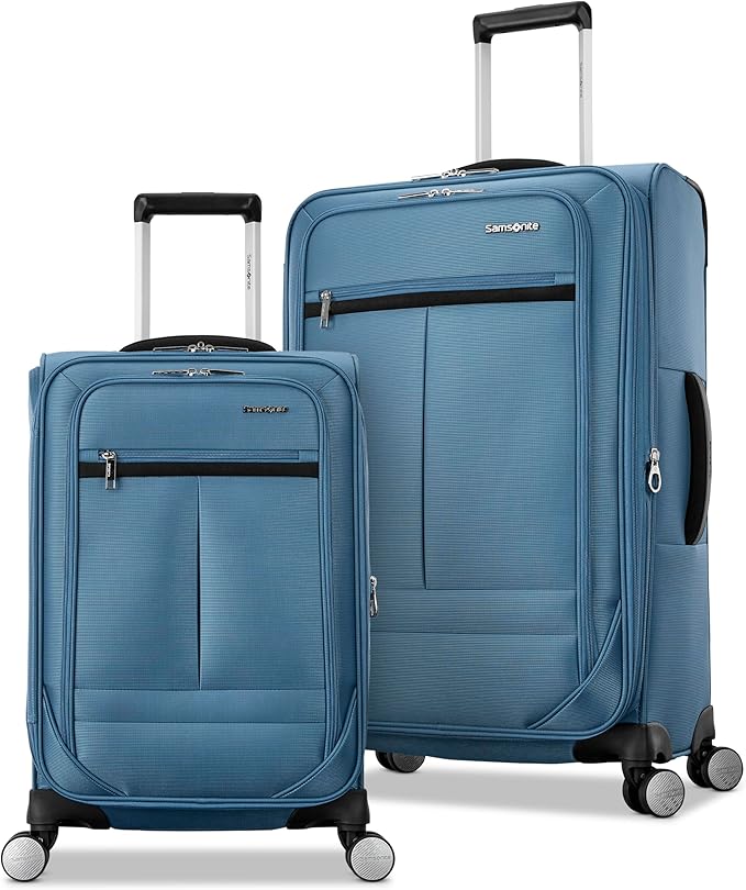 Samsonite 2-PC Soft-Sided 21/25” (Carry-On & Medium Checked), Lightweight Expandable Element Luggage Set: 2 Front Pockets & Side Pocket, Four Spinner Wheels, Adjustable Handle, Durable- Captains Blue