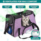 PetAmi Airline Approved Pet Carrier for Cats & Small Dogs, Soft Sided TSA Travel Carrier Bag with Sherpa Bed, Breathable Mesh Ventilation, Collapsible Bowl, Up to 18 lbs, Small Heather Purple