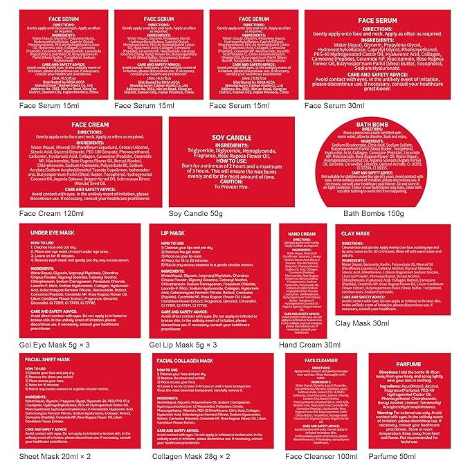 33 Pcs Mother's Day Gifts, Red Rose Bath & Body Gift Set for Women, Home Spa Kit, Hydrating Skin Care Set, Self Care Gift Basket, Cosmetic Bag, Necklace, Valentines, Birthday, Anniversary