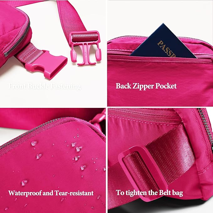 YOSHUYUKI Fanny Pack Cross Body Small Crossbody Bags for Women Men Trendy Nylon Waterproof Mini Purse Travel Running Belt Bag Lulu Dupes Bum Hip Chest Waist Pack Side Bag Must Have Hot Pink
