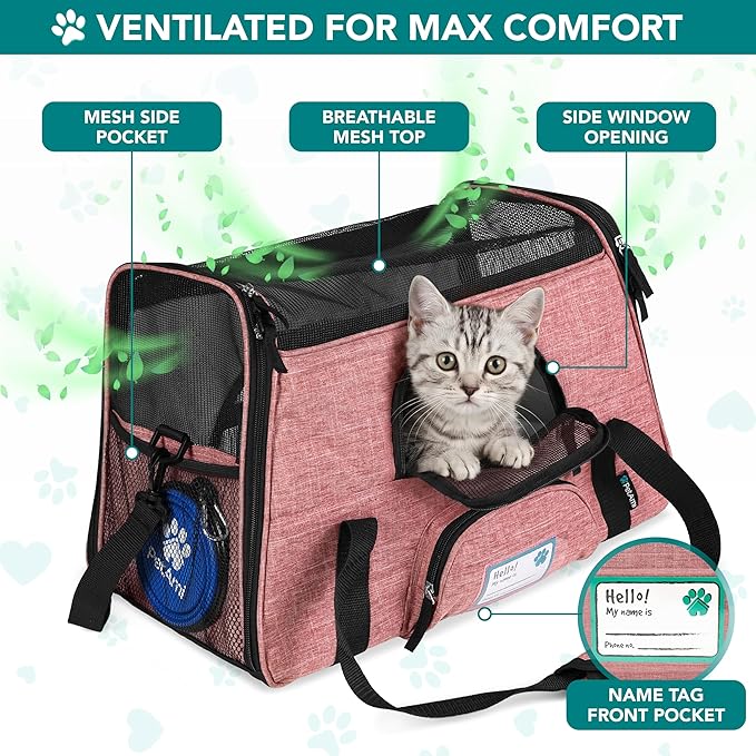 PetAmi Airline Approved Pet Carrier for Cats & Small Dogs, Soft Sided TSA Travel Carrier Bag with Sherpa Bed, Breathable Mesh Ventilation, Collapsible Bowl, Up to 18 lbs, Large Heather White Red
