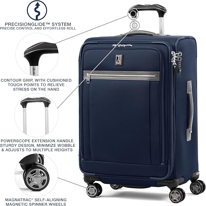 Travelpro Platinum Elite Softside Expandable Luggage, 8 Wheel Spinner Suitcase, TSA Lock, Men and Women, Dark Blue, 2-Piece Set (21/25)