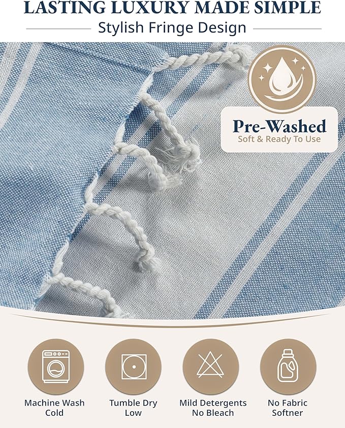 LANE LINEN Turkish Beach Towels Set of 6 – Pre-Washed, Sand-Free, Quick Dry, Lightweight Travel Towels for Women, Soft Bath Beach Towels, 39"x71" – Coastal Bliss