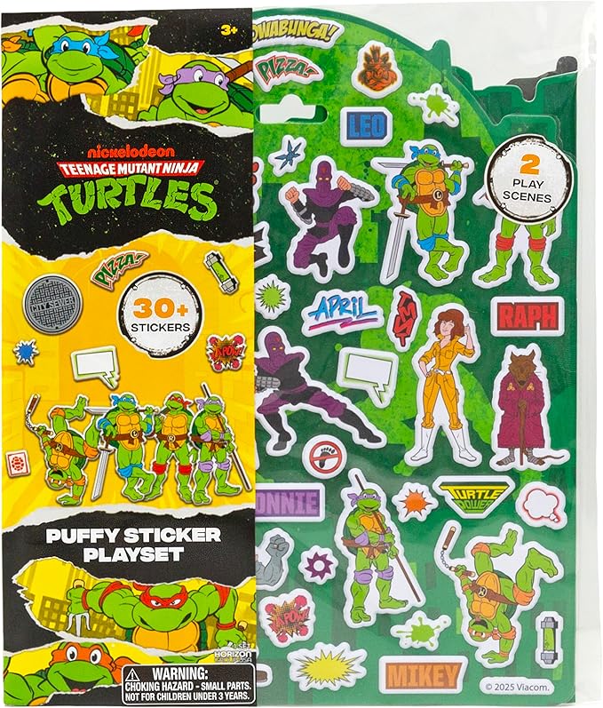 Teenage Mutant Ninja Turtles® Puffy Sticker Playset, Includes 30 Reusable TMNT Stickers & Double-Sided Play Scene, Classic Teenage Mutant Ninja Turtles Toys, Great Travel-Friendly Kids Activities