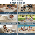 LANE LINEN Picnic Blankets - Turkish Beach Blanket Sandproof with Lightweight Quick Dry Design, 82"x82", Beach Summer Vacation Essentials for Relaxing, Park Outings or Yoga Mat – Beige
