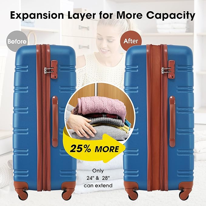 3 Piece Luggage Sets Hardside Spinner Suit Case with TSA Lock 20" 24' 28" Available