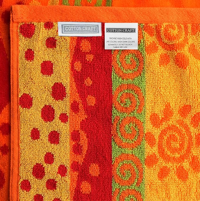 COTTON CRAFT Hooded Beach Towel – Oversized 39 x 68 Towel with Hood for Adults - 100% Cotton Velour Terry Jacquard Towel - Pool Bath Wrap - 450 GSM Soft Absorbent Quick Dry – Sunshine Orange Yellow