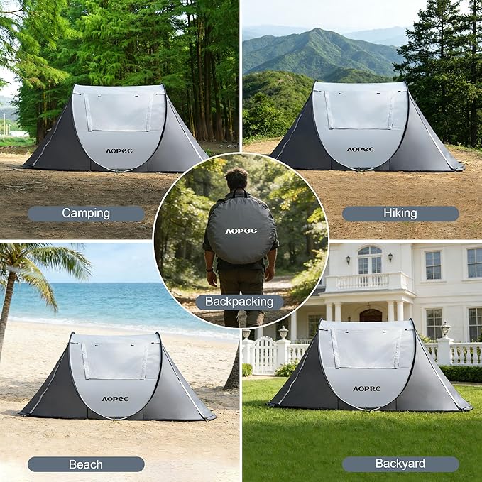 Pop Up Camping Tent, 2/4/6 Person Instant Tent Waterproof PU4500mm, Spacious Ventilated Camping Tent with Front Porch, Quick Setup Lightweight Portable for Outdoor Camping Hiking Beach