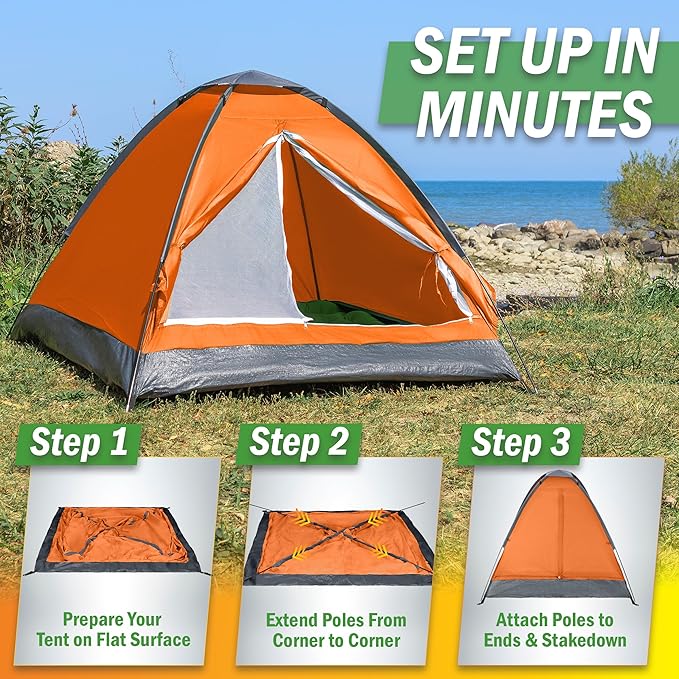 2 Person Outdoors Camping Tent with Rain Fly and Carrying Bag - Lightweight Outdoor Pop Up Tents for Camping Essentials, Music Festivals, Backpacking, Hiking, or Beach Shelter by Wakeman Outdoors