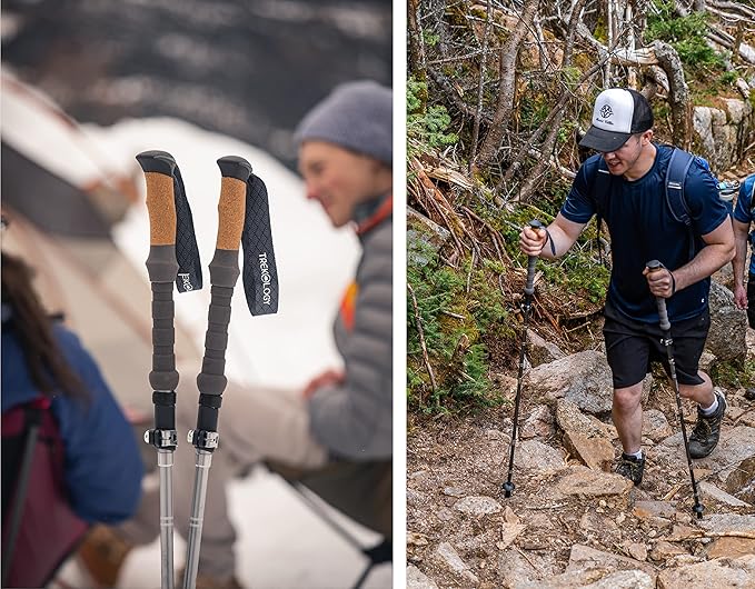 TREKOLOGY Trek-Z Cork Grip Trekking Poles – Lightweight Folding Hiking Poles, Adjustable Height, Compact Travel Design, Aircraft-Grade Aluminum Walking Sticks for Men & Women