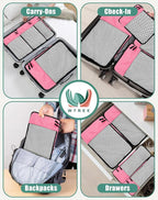 WTREE 4-Piece Packing Cubes Travel Accessories Set for Suitcases - Luggage Organizer Bags with Double Zipper - Mesh Top - Small/Medium/Large/Slim - Pink