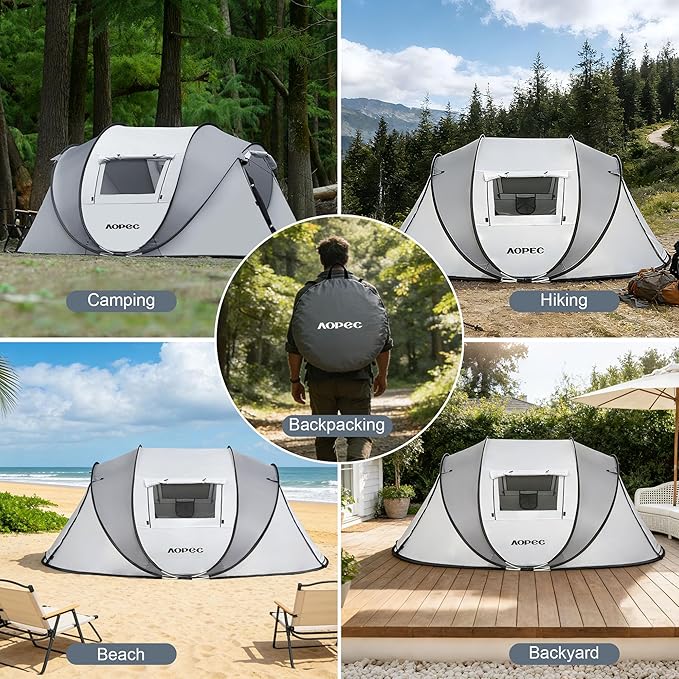 Pop Up Camping Tent, 2/4/6 Person Instant Tent Waterproof PU4500mm, Spacious Ventilated Camping Tent with Front Porch, Quick Setup Lightweight Portable for Outdoor Camping Hiking Beach