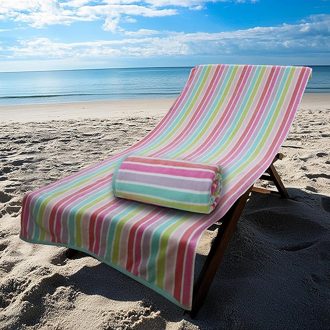 COTTON CRAFT Oversized Beach Towel - 2 Pack 35 x 70 inches XL Beach Towel - 100% Cotton Velour - Big & Huge - Thick Plush 450 GSM Super Soft Luxury Towel - Pool Picnic Bath - Pink Multi