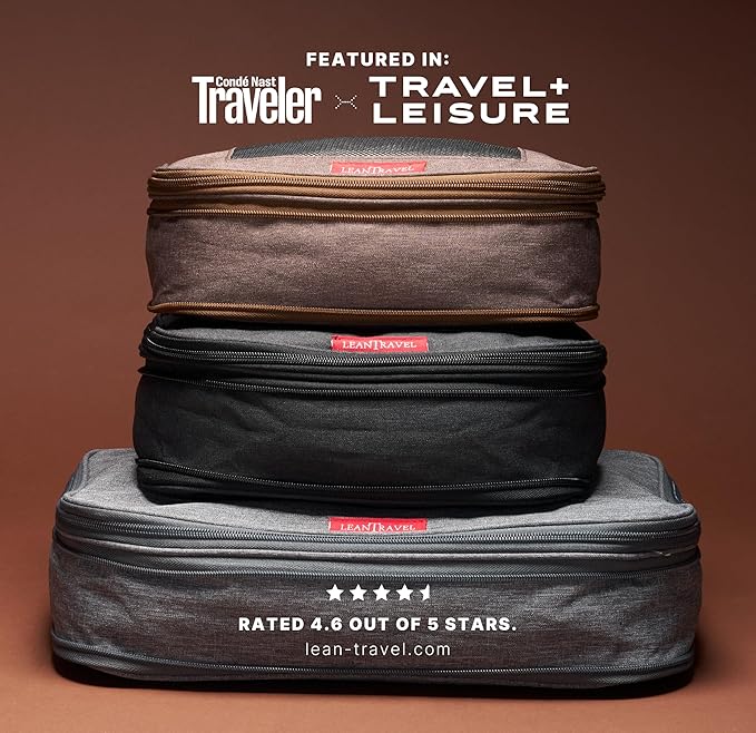 LeanTravel Premium Compression Packing Cubes for Travel - Suitcase Organizer Bags with Double Zipper & Breathable Mesh Panel - Space Saving Carry On Luggage Essentials (1 Medium Bag, Grey)